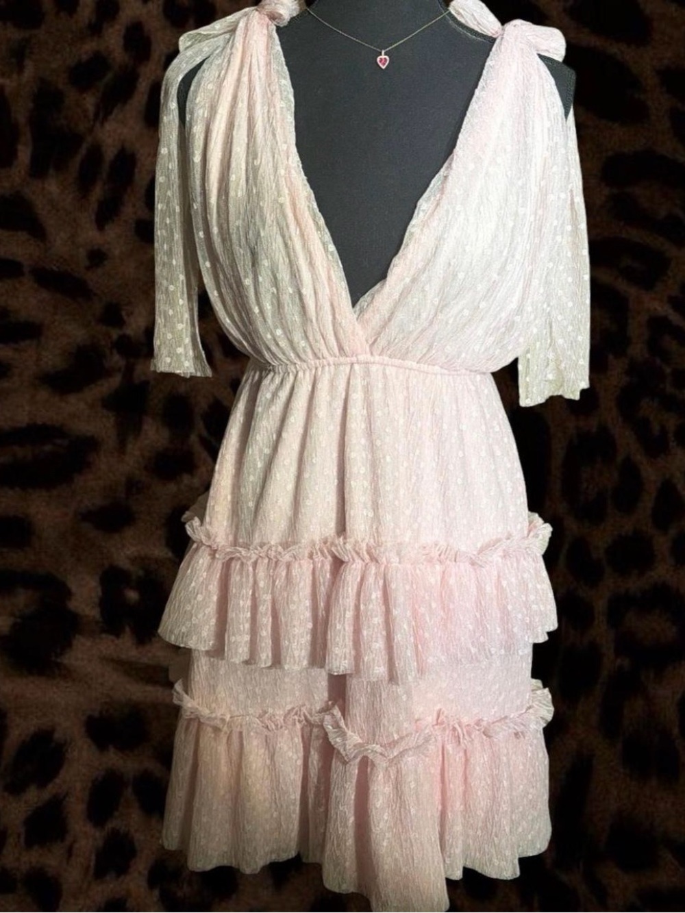 Light Pink Ruffle Tiered Mini Dress with V-Neck